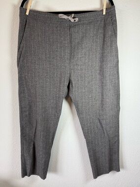 Zara Gray Pinstripe Pull-On Pants Raw Hem Elastic Waist Drawstring Cropped M